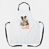 シェットランドシェプドッグパピペットの水のカラーフラワー エプロン (正面)