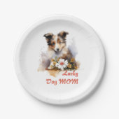 シェットランドシェプドッグパピペットの水のカラーフラワー ペーパープレート (正面)