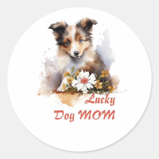 シェットランドシェプドッグパピペットの水のカラーフラワー ラウンドシール (正面)