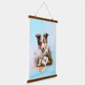 シェットランドシェプドッグパピペットの水のカラーフラワー 吊り下げ型タペストリー (傾斜あり)