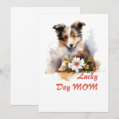 シェットランドシェプドッグパピペットの水のカラーフラワー 招待状 (正面/裏面)