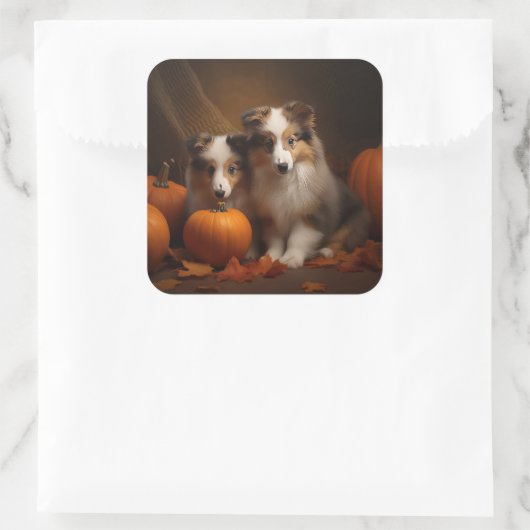 シェットランドシェプドッグパプピー秋デライトカボチャ スクエアシール (バッグ)