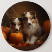 シェットランドシェプドッグパプピー秋デライトカボチャ 缶バッジ (正面)