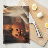 シェットランドシェプドッグパンプキンハロウィーン怖 キッチンタオル (四つ折り)