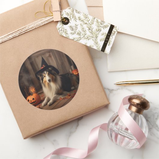 シェットランドシェプドッグパンプキンハロウィーン怖 ラウンドシール (ギフト)