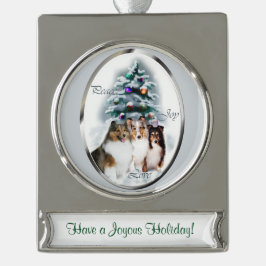 シェットランドシェプドッグパーソナライズされたクリスマス シルバープレートバナーオーナメント