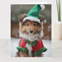 シェットランドシェプドッグ小妖精や小人子犬クリスマスカード カード