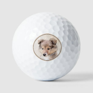 シェットランドシェプドッグ絵画子犬のオリジナルドッグアート ゴルフボール