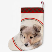 シェットランドシェプドッグ絵画子犬のオリジナルドッグアート スモールクリスマスストッキング (裏面)