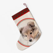 シェットランドシェプドッグ絵画子犬のオリジナルドッグアート スモールクリスマスストッキング (裏面 (吊り時))