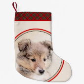 シェットランドシェプドッグ絵画子犬のオリジナルドッグアート スモールクリスマスストッキング (正面)