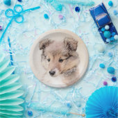 シェットランドシェプドッグ絵画子犬のオリジナルドッグアート ペーパープレート (パーティー)