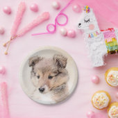 シェットランドシェプドッグ絵画子犬のオリジナルドッグアート ペーパープレート (パーティー)