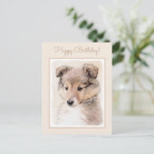 シェットランドシェプドッグ絵画子犬のオリジナルドッグアート ポストカード (スタンド正面)