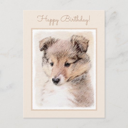 シェットランドシェプドッグ絵画子犬のオリジナルドッグアート ポストカード (正面)