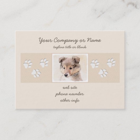 シェットランドシェプドッグ絵画子犬のオリジナルドッグアート 名刺 (正面)