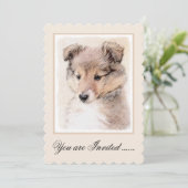 シェットランドシェプドッグ絵画子犬のオリジナルドッグアート 招待状 (スタンド正面)