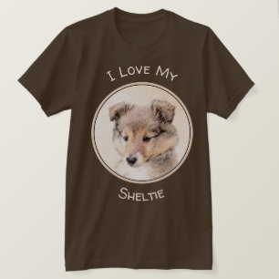 シェットランドシェプドッグ絵画子犬のオリジナルドッグアート Tシャツ