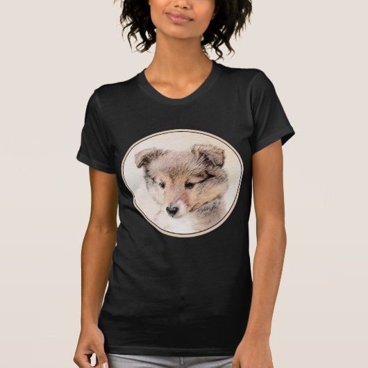シェットランドシェプドッグ絵画子犬のオリジナルドッグアート Tシャツ (正面)