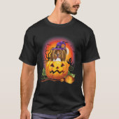 シェットランドシェプドッグ魔女かぼちゃハロウィンドッグ Tシャツ (正面)