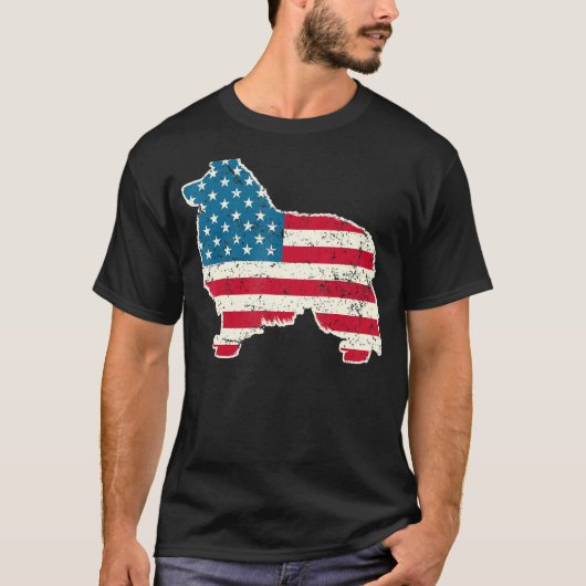 シェットランドシェプドッグ7月4日Men Usa American Fla Tシャツ (正面)