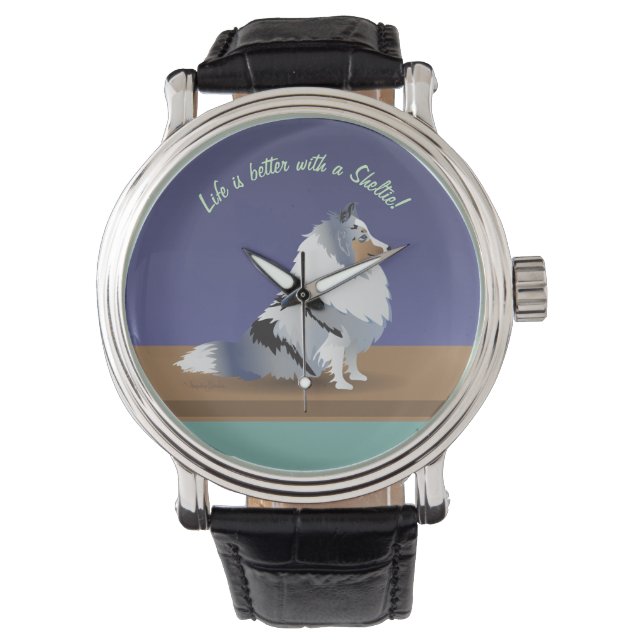 シェットランドシェプドッグ：ブルーメルレシェットランド・ シープドッグオン紫 腕時計 (正面)