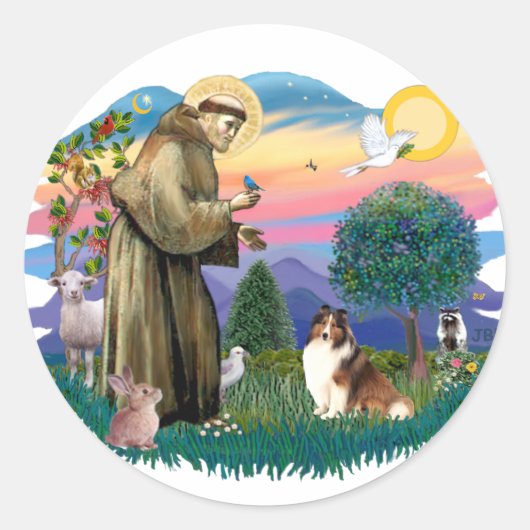 シェットランドシェプドッグ（黒と白） ラウンドシール (正面)