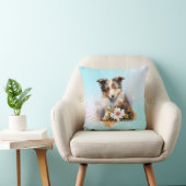 シェットランドシープドッグの子犬 ペット 水彩 花 クッション (椅子)