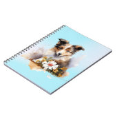 シェットランドシープドッグの子犬 ペット 水彩 花 ノートブック (左側)