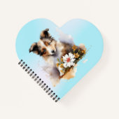 シェットランドシープドッグの子犬 ペット 水彩 花 ノートブック (正面)