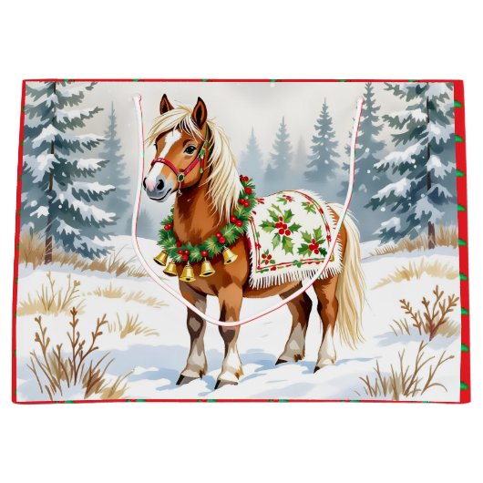 シェットランドポニーとホリークリスマスメディア抱き枕 ラージペーパーバッグ (正面)