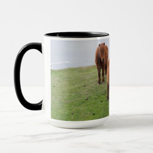 シェットランドポニーの牧草地の高い崖の近く マグカップ (左)