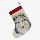 シェットランド絵画シェプドッグの写真 – かわいいオリジナルドッグアート スモールクリスマスストッキング (裏面 (吊り時))