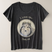 シェットランド絵画シェプドッグの写真 – かわいいオリジナルドッグアート プラスサイズTシャツ (デザイン正面)