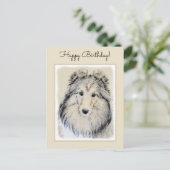 シェットランド絵画シェプドッグの写真 – かわいいオリジナルドッグアート ポストカード (スタンド正面)