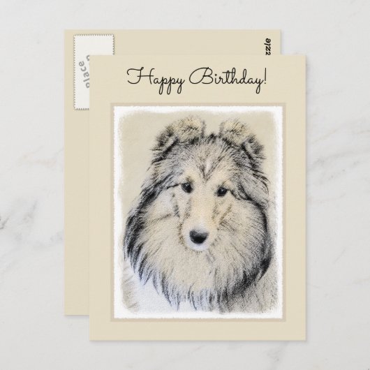 シェットランド絵画シェプドッグの写真 – かわいいオリジナルドッグアート ポストカード (正面/裏面)