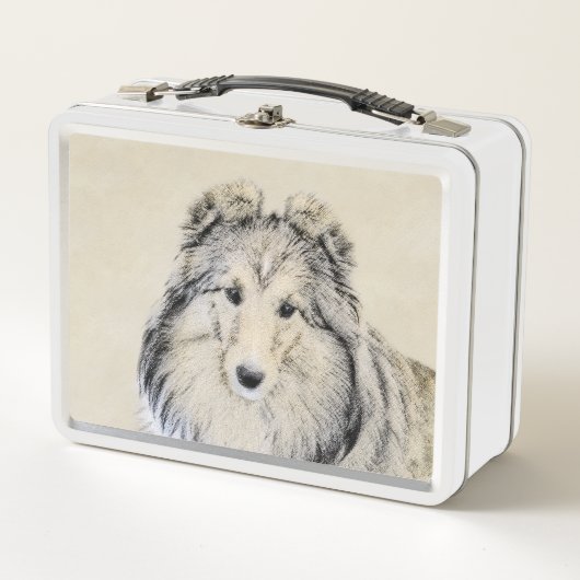 シェットランド絵画シェプドッグの写真 – かわいいオリジナルドッグアート メタルランチボックス (正面)