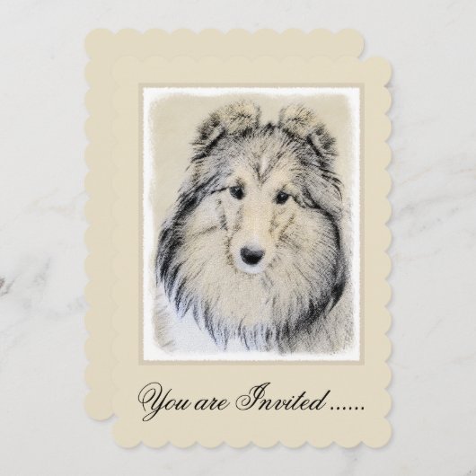 シェットランド絵画シェプドッグの写真 – かわいいオリジナルドッグアート 招待状 (正面/裏面)