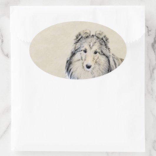 シェットランド絵画シェプドッグの写真 – かわいいオリジナルドッグアート 楕円形シール (バッグ)