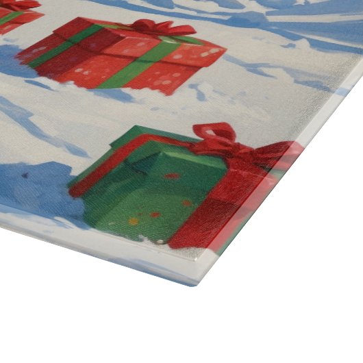 シェットランド走シェプドッグのクリスマス帽で雪 カッティングボード (角)