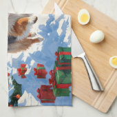 シェットランド走シェプドッグのクリスマス帽で雪 キッチンタオル (四つ折り)