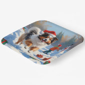 シェットランド走シェプドッグのクリスマス帽で雪 ペーパープレート (傾斜あり)