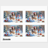 シェットランド走シェプドッグのクリスマス帽で雪 長方形シール (シート)