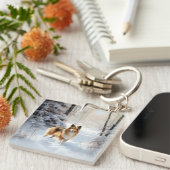 シェットランド・シェプドッグが雪のクリスマスを過ごした キーホルダー (正面右)