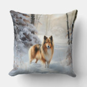 シェットランド・シェプドッグが雪のクリスマスを過ごした クッション (正面)