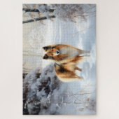 シェットランド・シェプドッグが雪のクリスマスを過ごした ジグソーパズル (縦)