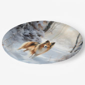 シェットランド・シェプドッグが雪のクリスマスを過ごした ペーパープレート (アングル)