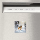 シェットランド・シェプドッグが雪のクリスマスを過ごした マグネット (インサイチュ (食洗機))