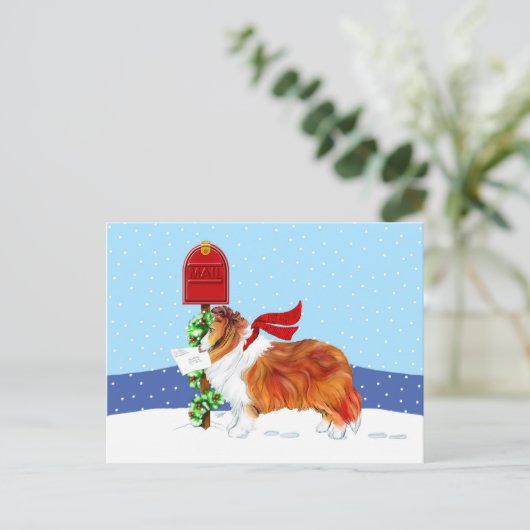 シェットランド・シープドッグのクリスマス郵便クロテン シーズンポストカード (スタンド正面)