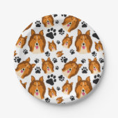 シェットランド・シープドッグのスコットランドのシェットランド・シープドッグ犬の子犬の足 ペーパープレート (正面)